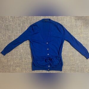 J. Crew Merino Wool Blue Cardigan w/Tie Waist, Size XXS, Dry Clean, Pockets